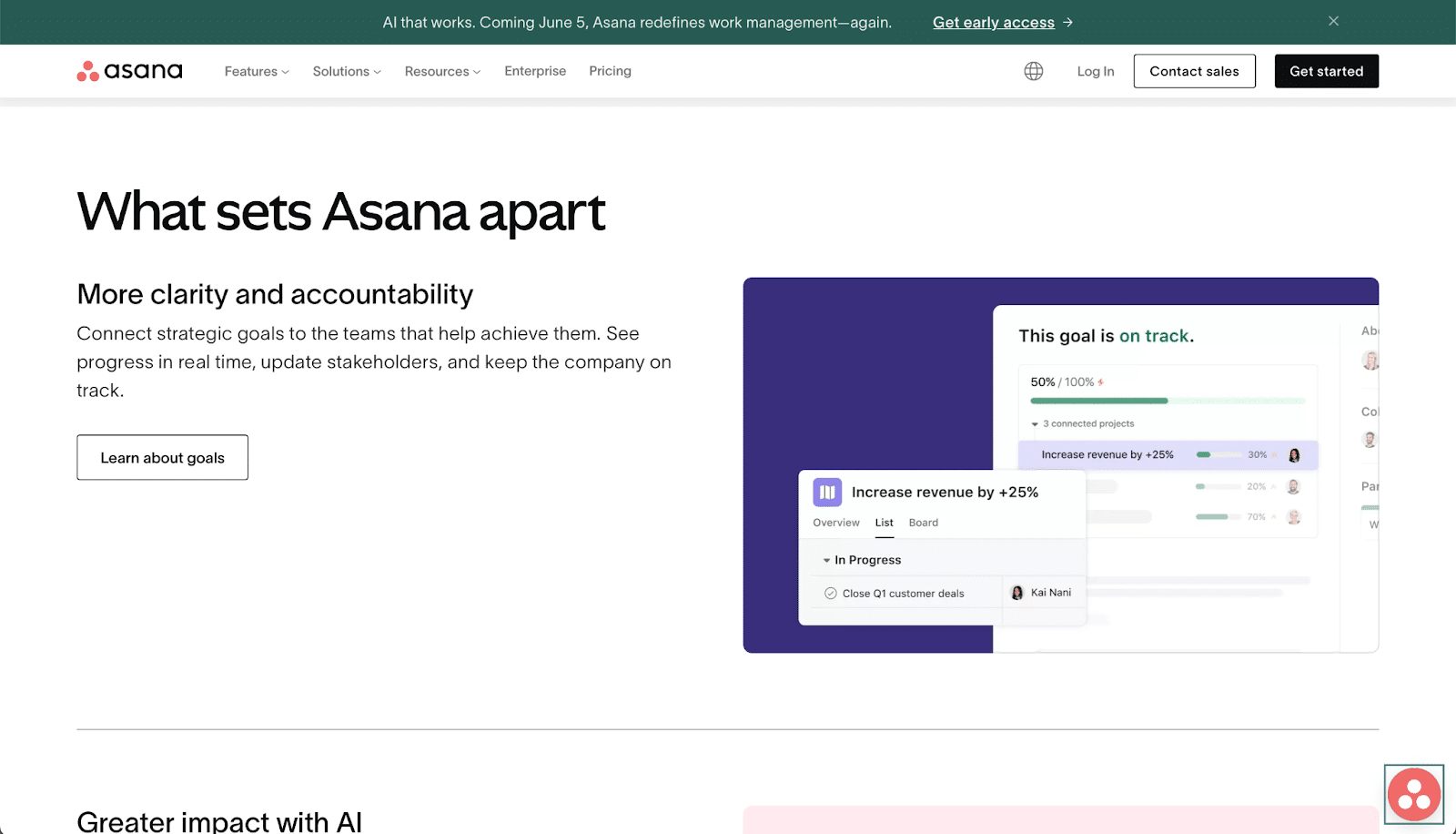 Asana website with white and black with colorful illustration